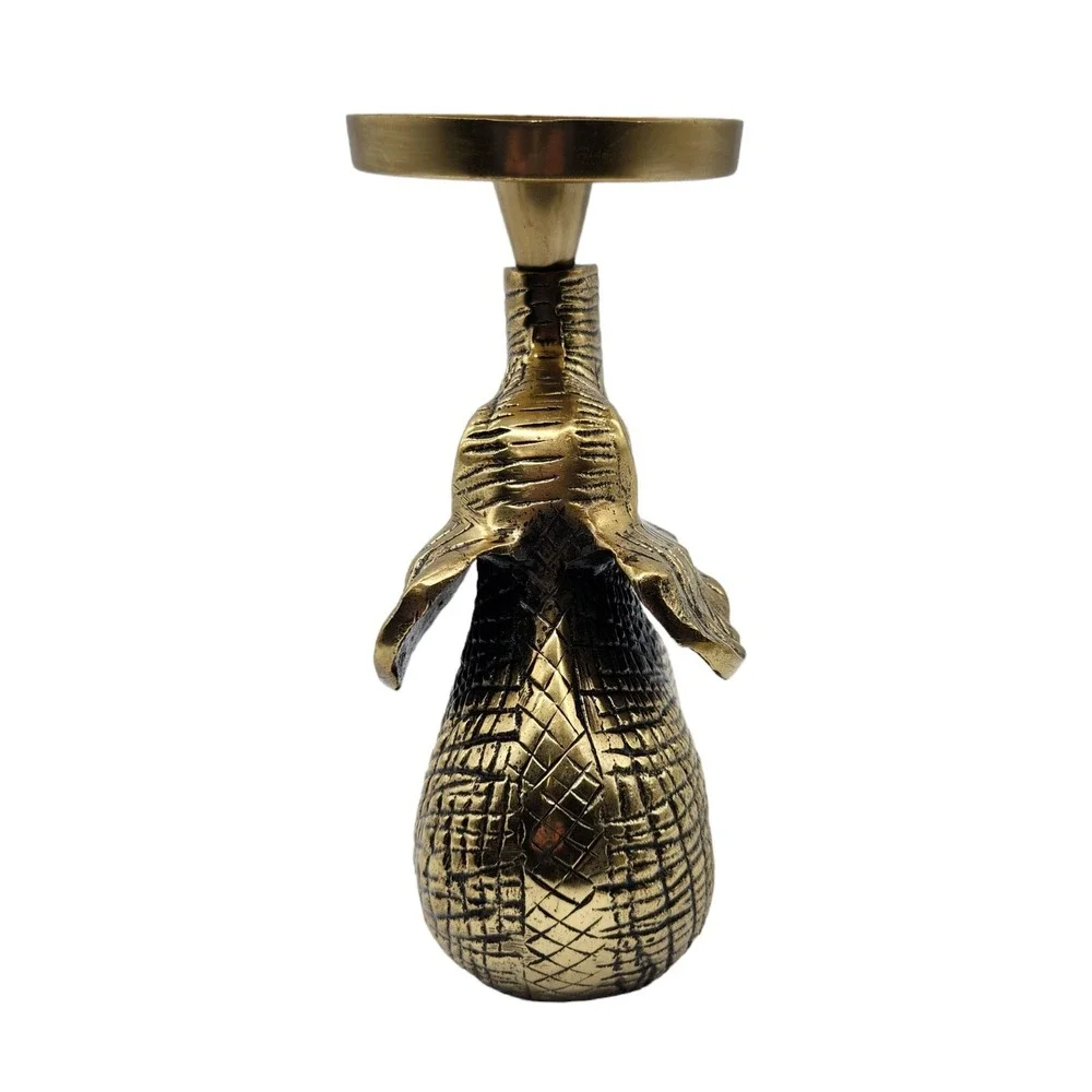 Brass Gold Tone Sitting Elephant Trunk Up Pillar Candle Holder Lucky Safari 9